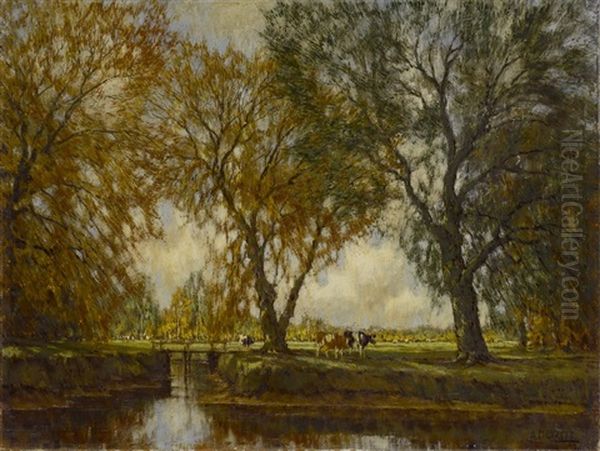 Weidende Kuhe An Einem Flussufer Oil Painting by Arnold Marc Gorter