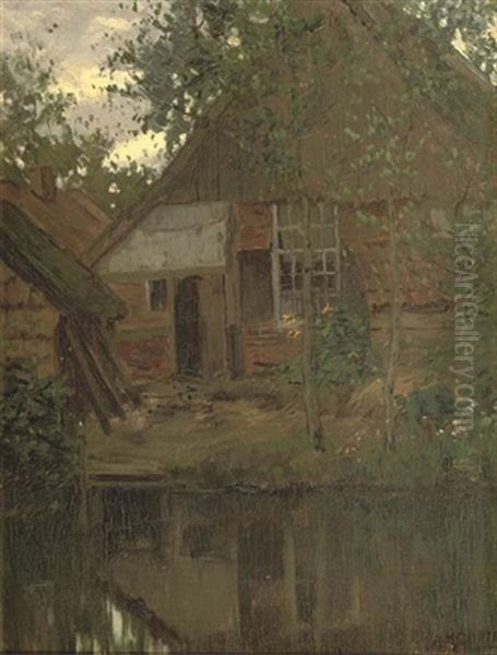 A Cottage Along A Forest Stream Oil Painting by Arnold Marc Gorter