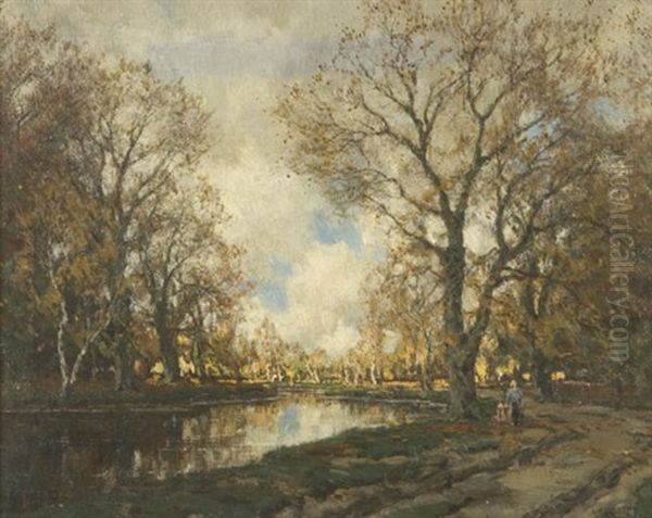 A Walk Along The River Bank Oil Painting by Arnold Marc Gorter