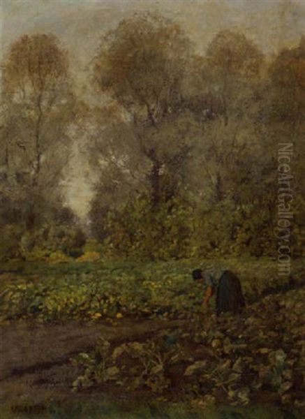 A Peasant Woman Working In The Vegetable Garden Oil Painting by Arnold Marc Gorter