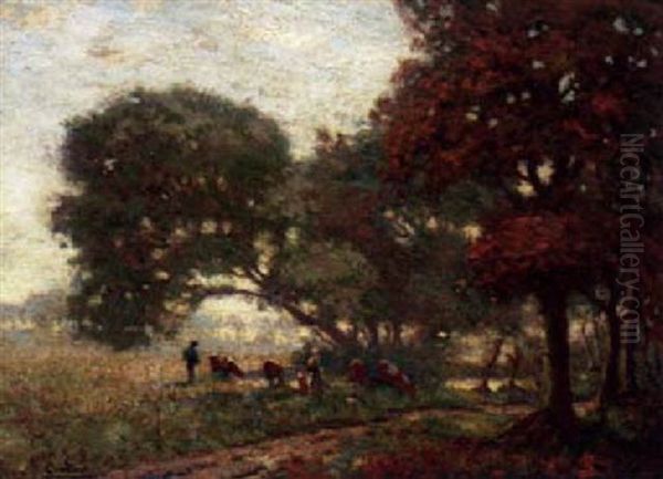 Farmhands With Their Cattle On An Autumnal Evening Oil Painting by Arnold Marc Gorter