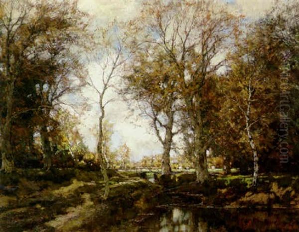 A Pastoral Wooded Scene With Cows Grazing By A Stream Oil Painting by Arnold Marc Gorter