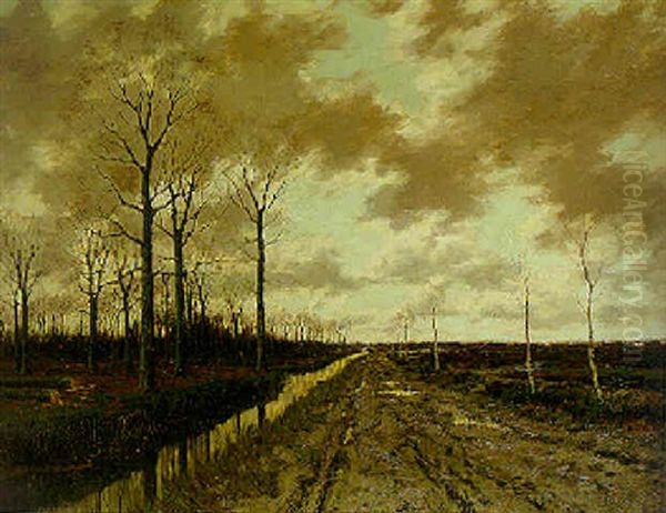 A Wooded Autumn Landscape Oil Painting by Arnold Marc Gorter