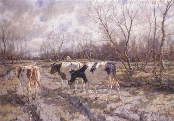 Leading The Cattle To Water Oil Painting by Arnold Marc Gorter