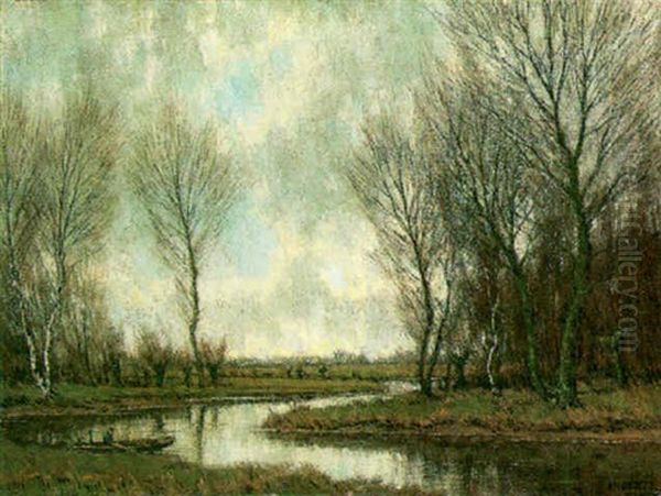 Polder Landscape With Fisherman Oil Painting by Arnold Marc Gorter