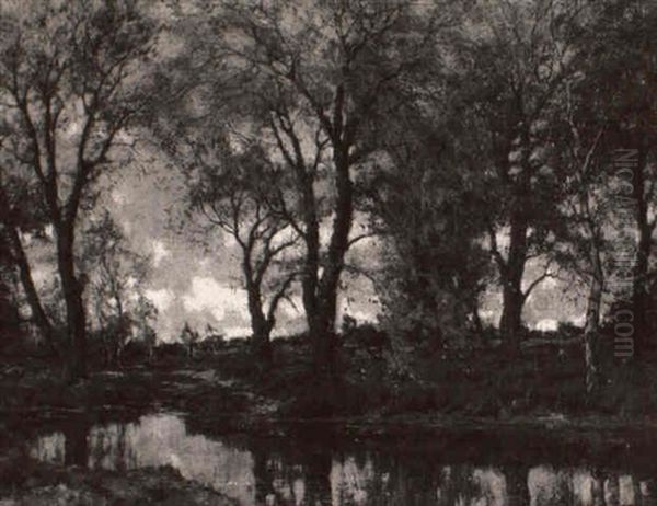 Landscape With Trees Reflecting In A Stream Oil Painting by Arnold Marc Gorter