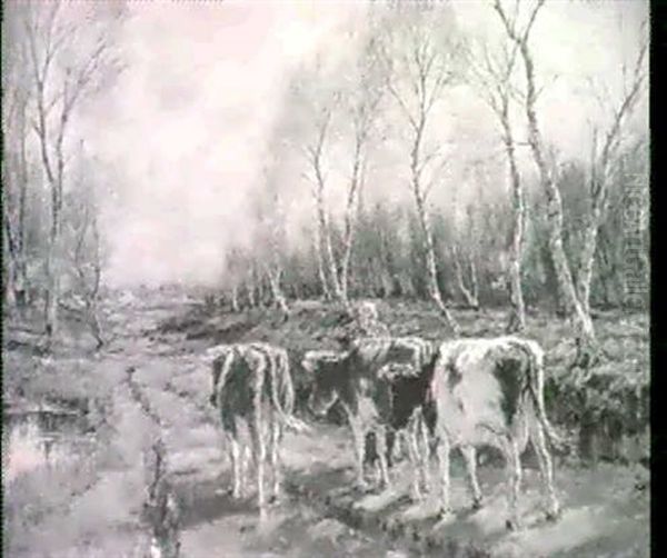 Cattle On A Woodland Lane Oil Painting by Arnold Marc Gorter