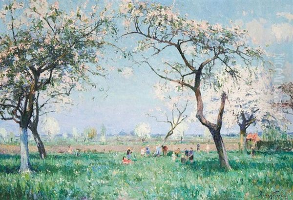 Figures In An Orchard Oil Painting by Pieter Gorus