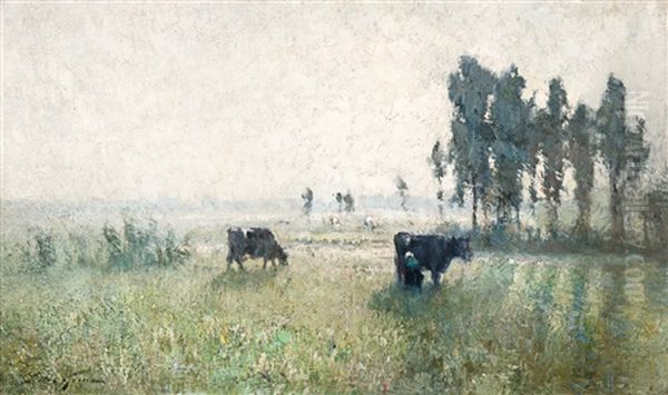 Brouillard Matinal Avec Fermiere Trayant Oil Painting by Pieter Gorus