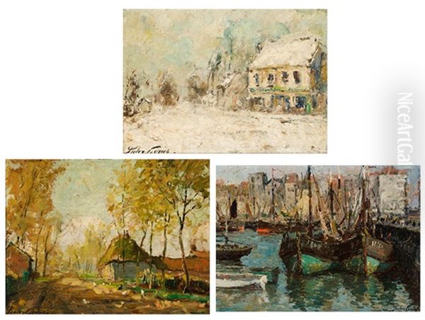 Port De Blankenberge, Ferme En Automne  Et Paysage Hivernal (3 Works) Oil Painting by Pieter Gorus