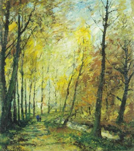 Herfstgezicht Met Wandelaars Oil Painting by Pieter Gorus