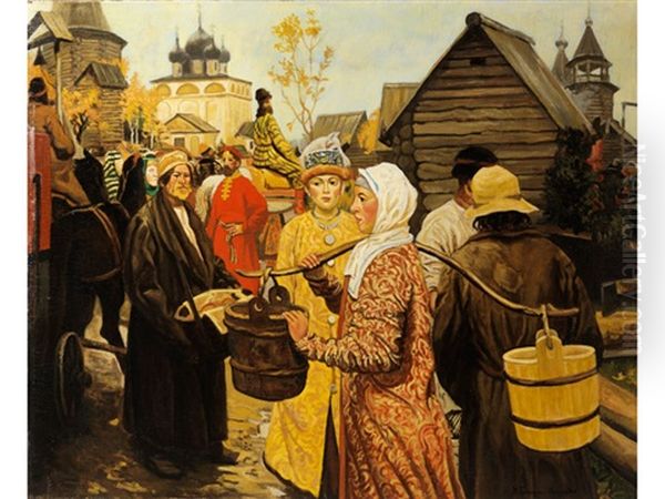 Markttag In Der Stadt Oil Painting by Ivan Silych (Silovich) Goryushkin-Sorokopudov