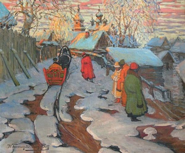 Traineau Dans La Neige Oil Painting by Ivan Silych (Silovich) Goryushkin-Sorokopudov