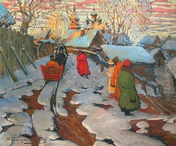 Traineau Dans La Neige Oil Painting by Ivan Silych (Silovich) Goryushkin-Sorokopudov