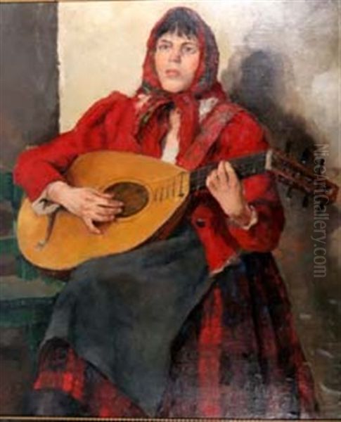 Musizierendes Madchen Oil Painting by Ivan Silych (Silovich) Goryushkin-Sorokopudov