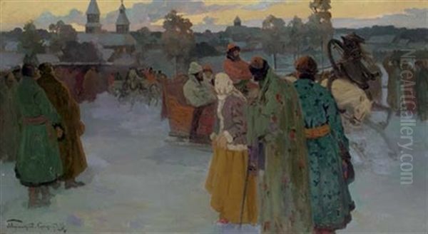 Boyars On The Road Oil Painting by Ivan Silych (Silovich) Goryushkin-Sorokopudov