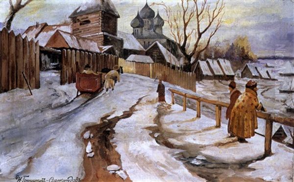 Ortseingang Im Winter Oil Painting by Ivan Silych (Silovich) Goryushkin-Sorokopudov