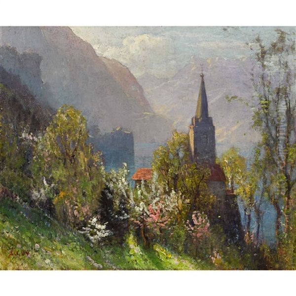 L'eglise Saint-vincent A Montreux Oil Painting by Albert Henri John Gos