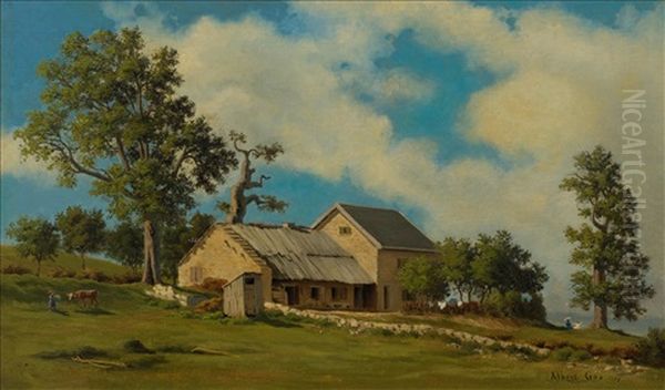 Ferme Au Bord Du Lac Oil Painting by Albert Henri John Gos