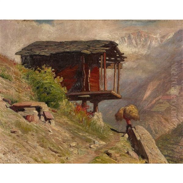 Chalet A Ble. Vallee De Zermat Oil Painting by Albert Henri John Gos