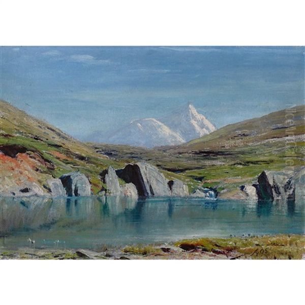 Walliser Alpenlandschaft Mit Bergsee Oil Painting by Albert Henri John Gos