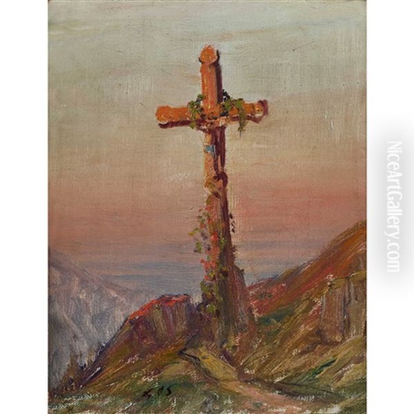 Wegkreuz Im Abendlicht Oil Painting by Albert Henri John Gos