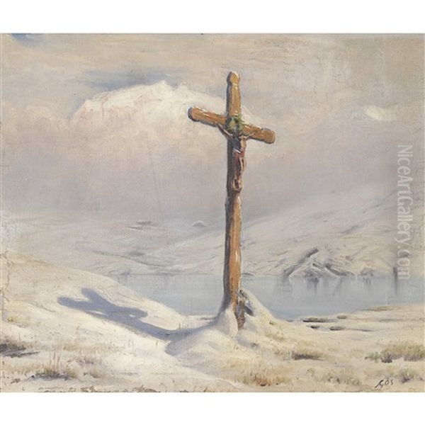 Winterlandschaft Mit Wegkreuz by Albert Henri John Gos