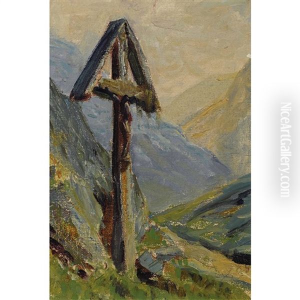 Alpenlandschaft Mit Kreuz Oil Painting by Albert Henri John Gos