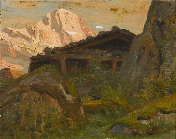 Hutte Mit Bergpanorama Oil Painting by Albert Henri John Gos