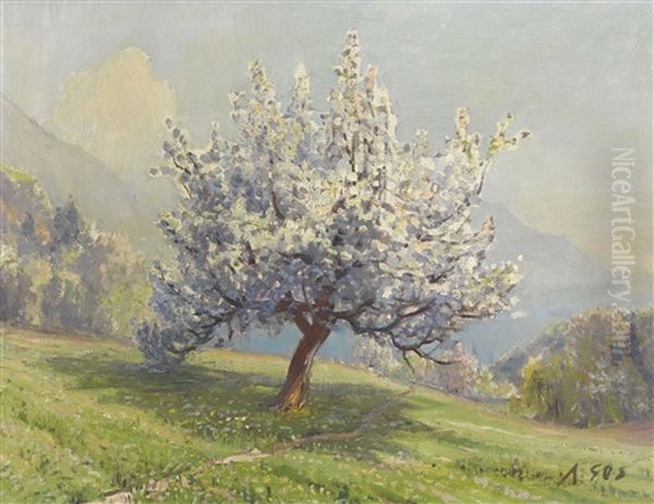 Bluhender Apfelbaum Oberhalb Eines Sees Oil Painting by Albert Henri John Gos