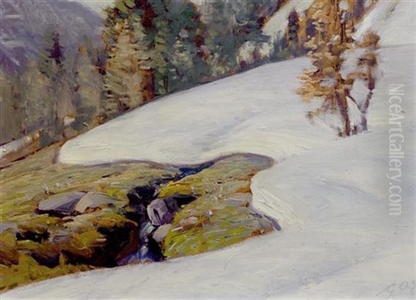 Schneelandschaft In Der Schweiz by Albert Henri John Gos