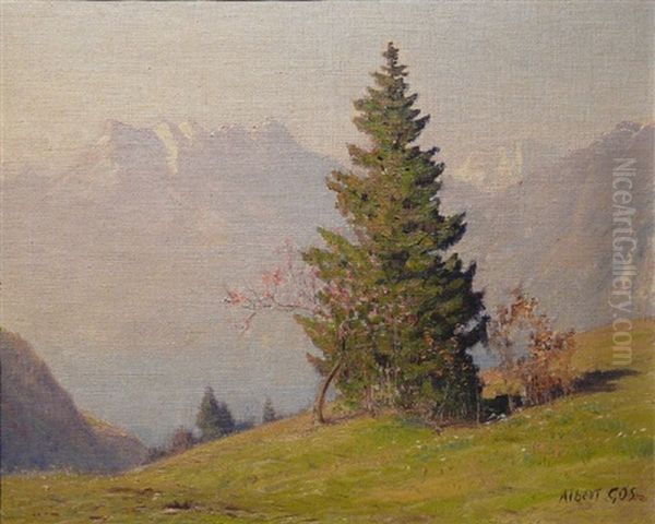 Vue Sur Les Dents-du-midi Oil Painting by Albert Henri John Gos