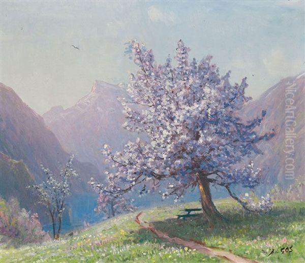 Paysage Du Chablais Avec Dents Du Midi Oil Painting by Albert Henri John Gos