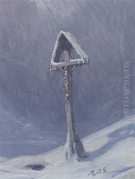 Wegkreuz Im Winter Oil Painting by Albert Henri John Gos