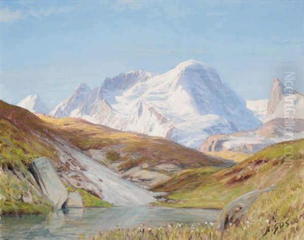 Blick Auf Riffelsee Und Breithorn Oil Painting by Albert Henri John Gos