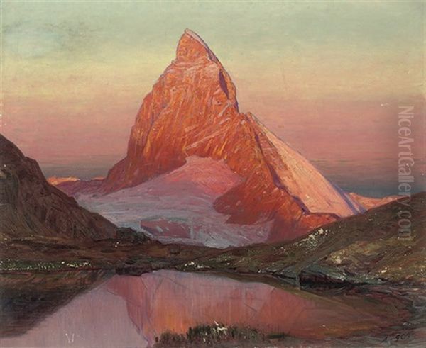 The Matterhorn At Dusk Oil Painting by Albert Henri John Gos