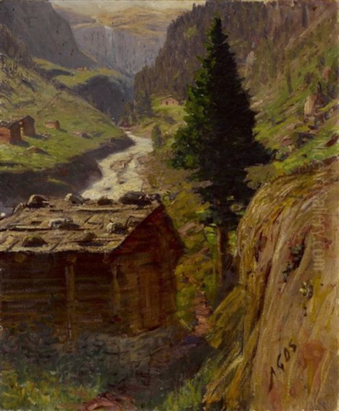 Alpenlandschaft Oil Painting by Albert Henri John Gos