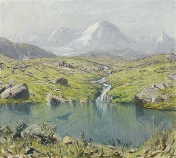 Gebirgssee In Den Alpen Oil Painting by Albert Henri John Gos