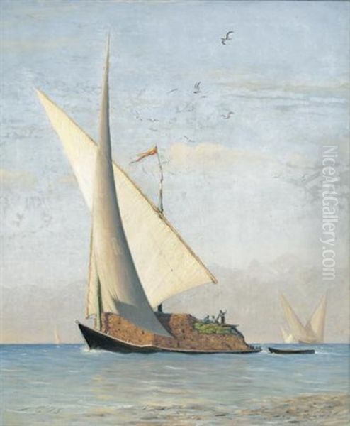 Beladenes Segelschiff Auf Dem Genfersee Oil Painting by Albert Henri John Gos