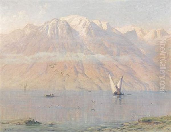 Ansicht Des Genfersees Mit Dem Grammont Oil Painting by Albert Henri John Gos