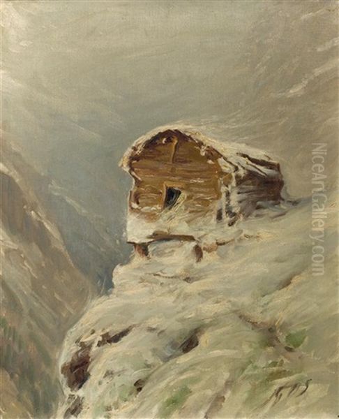 Mazot Dans La Tempete Oil Painting by Albert Henri John Gos