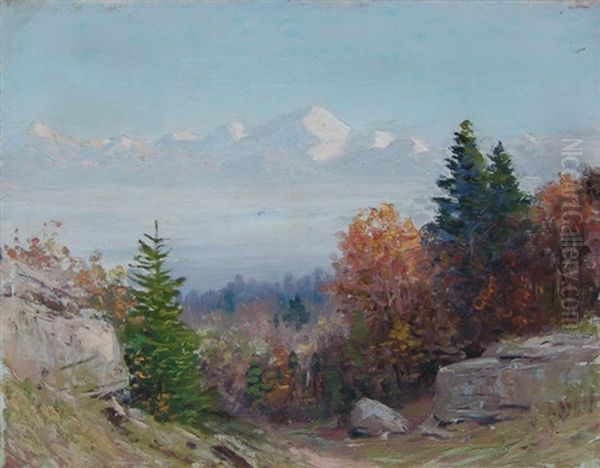 Mont Blanc Du Saleve/mont Blanc Et Les Alpes Oil Painting by Albert Henri John Gos