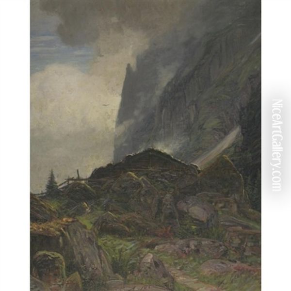 Landscape In The Bernese Alps Oil Painting by Albert Henri John Gos