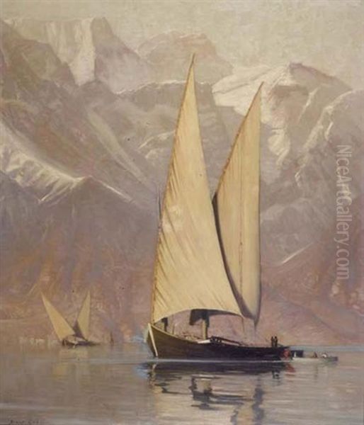 Le Lac Leman Oil Painting by Albert Henri John Gos