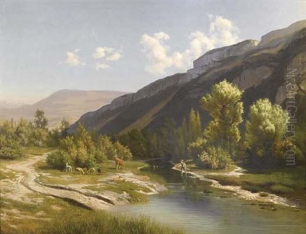 Berger Au Bord D'une Riviere by Albert Henri John Gos