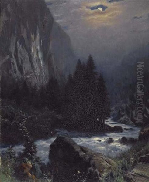 Paysage Au Clair De Lune Oil Painting by Albert Henri John Gos