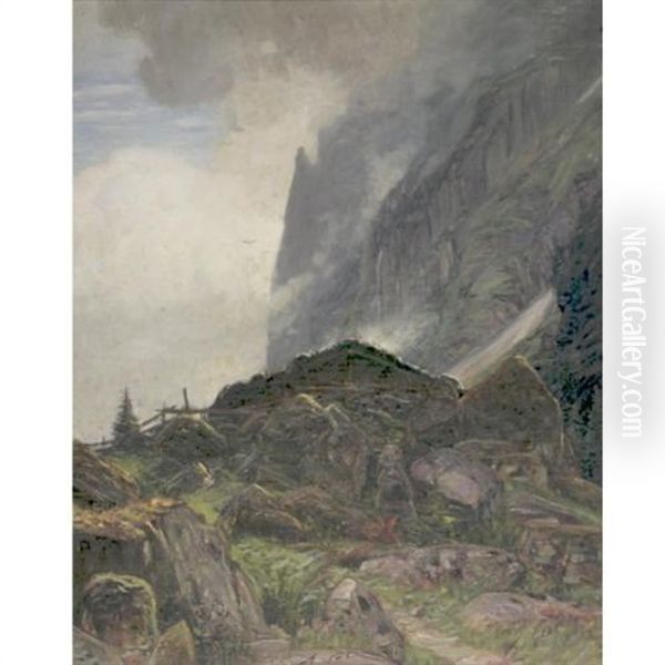 Landscape In The Bernese Alps Oil Painting by Albert Henri John Gos