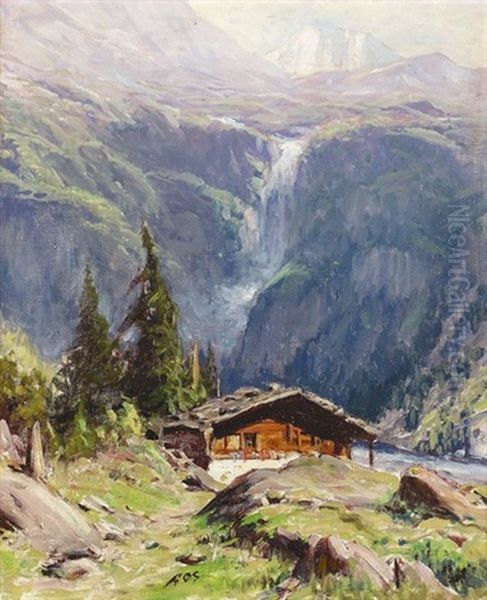 Chalet Im Gebirge Oil Painting by Albert Henri John Gos