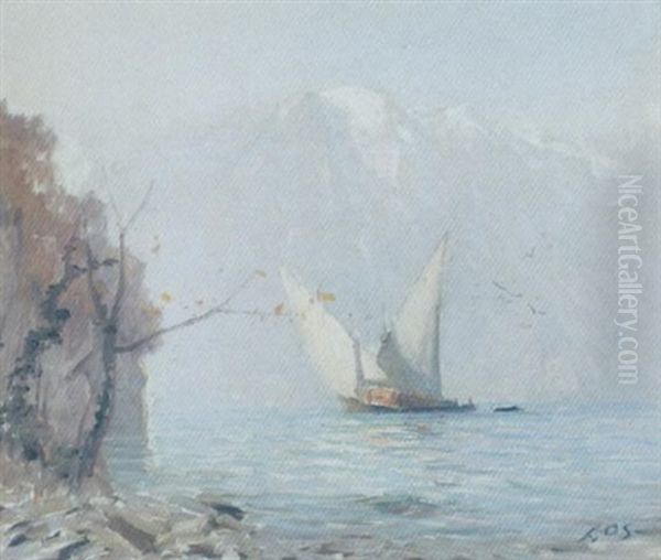 Barques A Montreux Oil Painting by Albert Henri John Gos