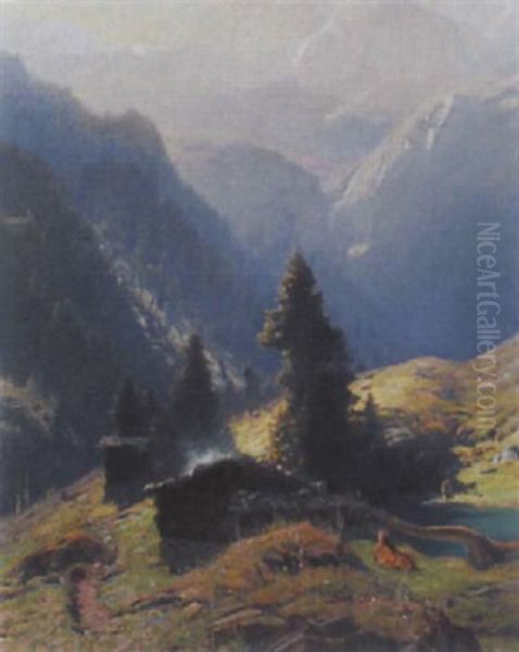 Sommer Im Kandertal Oil Painting by Albert Henri John Gos